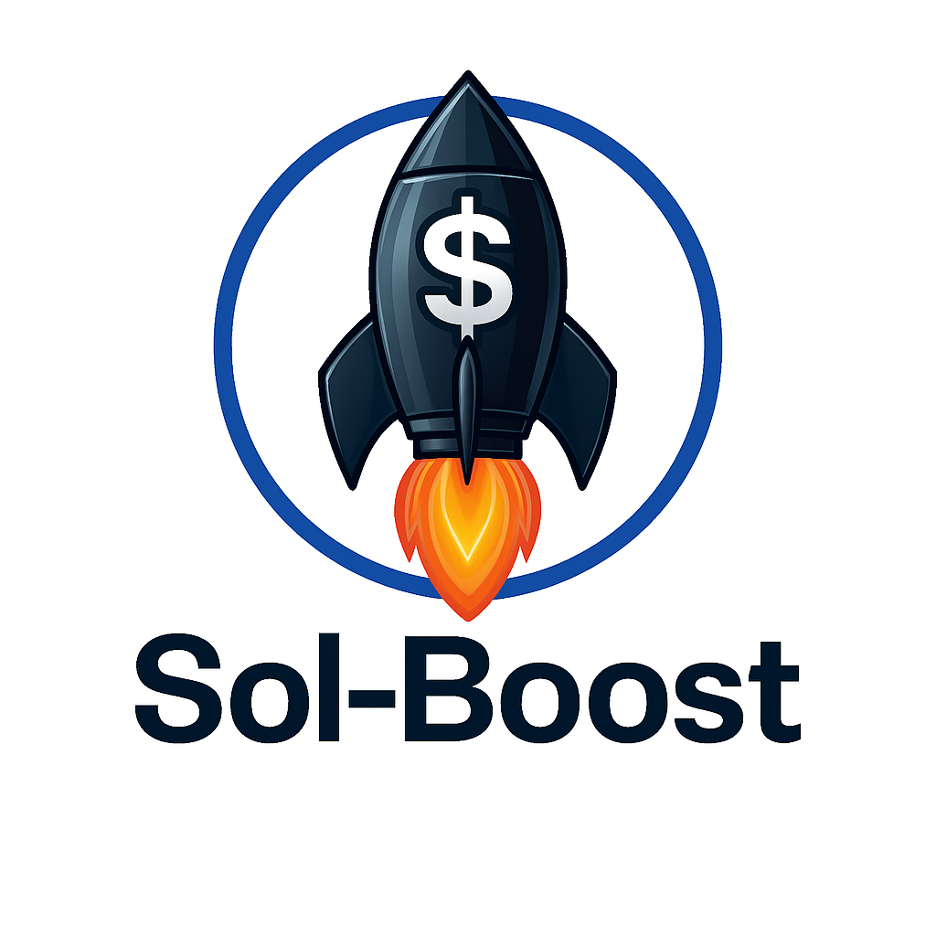 SOL-BOOST logo featuring a rocket ship with dollar sign